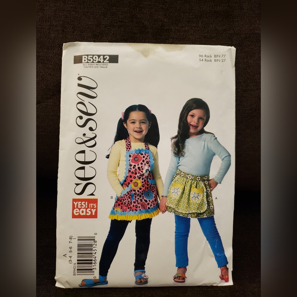 Butterick See and Sew Pattern B6942 Children's/Girl's Apron Size 3-8